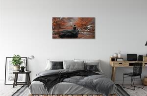 Stampa quadro su tela Una donna autunno montagne 100x50 cm