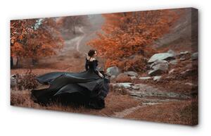 Stampa quadro su tela Una donna autunno montagne 100x50 cm