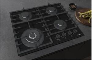 Hisense Piano Cottura 4 Fuochi a Gas 60 cm (1 Bruciatore Wok) in Vetro colore Nero - GG663BHF