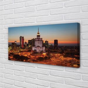 Quadro su tela Panorama notturno per i grattacieli di Varsavia 100x50 cm