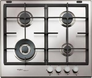 Whirlpool Piano Cottura 4 Fuochi a Gas da Incasso (1 Bruciatore Doppia Corona) Larghezza 60 cm Griglie in Ghisa colore Inox - GMR 6422 / IXL