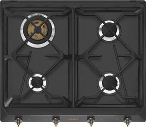 Smeg Piano Cottura 4 Fuochi a Gas 70 cm 1 Bruciatore Tripla Corona colore Nero - SRV864AOGH