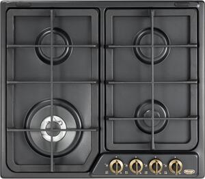 De Longhi Piano Cottura 4 Fuochi a Gas da Incasso 60 cm Griglie in Ghisa colore Antracite - ANF 46 PRO Linea Country