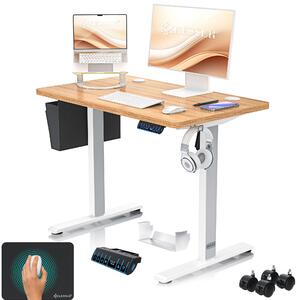 Scrivania KESSER® elettrica e regolabile in altezza, scrivania per computer ergonomica, posizione in piedi e seduta, 3 impostazioni di memoria, rotelle a 360°, porta di ricarica USB, 100x60 cm, beige