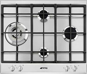 Smeg Piano Cottura 4 Fuochi a gas da Incasso (1 Bruciatore Wok Tripla Corona) Larghezza 60 cm colore Inox - P261XGH Serie Selezione