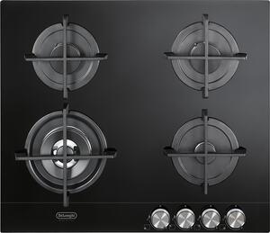 De Longhi Piano Cottura 4 Fuochi a Gas da Incasso 60 cm Griglie in Ghisa Piano in vetro colore Nero - 86NSL460N
