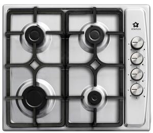 Staylux Piano Cottura 4 Fuochi a Gas da Incasso Larghezza 60 cm con Griglie in Ghisa colore Inox - LX-410BF-IX-GH