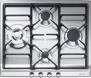 Smeg Piano Cottura 4 Fuochi a gas da Incasso Larghezza 60 cm con Griglie in Ghisa colore Inox - SER60SGH3 Serie Classica