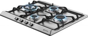 Smeg Piano Cottura 4 Fuochi a gas da Incasso Larghezza 60 cm con Griglie in Ghisa colore Inox - SER60SGH3 Serie Classica