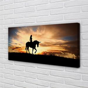 Quadro stampa su tela Una donna su un tramonto unicorno 100x50 cm