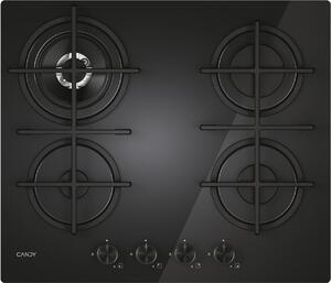 Candy Piano Cottura 4 Fuochi a Gas Larghezza 60 cm (1 Bruciatore Doppia Corona) in Vetro colore Nero - CVG6BR4WTB Moderna