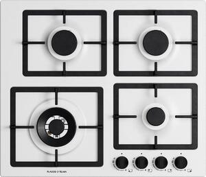 Plados Piano Cottura 4 Fuochi a Gas Larghezza 59 cm (1 Bruciatore Tripla Corona) in Granitek colore Bianco - FLAT60 UG98