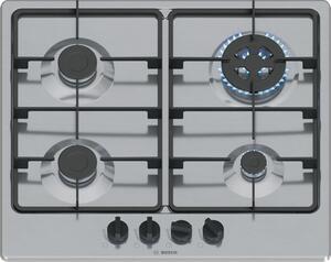 Bosch Piano Cottura 4 Fuochi a Gas Larghezza 60 cm (1 Bruciatore Wok) in Acciaio Inox colore Inox - PGH6B5K60 Serie 4