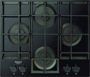 Hotpoint Ariston Piano Cottura 4 Fuochi a Gas Larghezza 60 cm in Vetro colore Nero - HAGS 61F/BK 1