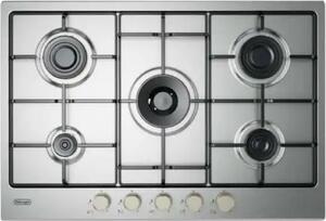 De Longhi Piano Cottura 5 Fuochi a Gas (1 Bruciatore Doppia Corona) Larghezza 75 cm colore Inox - YLG 75 F