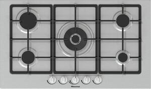 Hisense Piano Cottura 5 Fuochi (1 Bruciatore Wok) a Gas da Incasso Larghezza 90 cm Griglie in Ghisa colore Inox - GM973XF