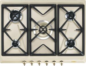Smeg Piano Cottura 5 Fuochi a Gas 70 cm 1 Bruciatore Tripla Corona colore Panna - SRV876POGH