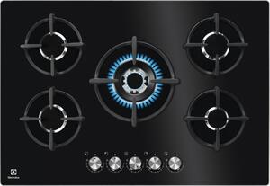 Electrolux Piano Cottura 5 Fuochi a Gas 74 cm (1 Bruciatore Wok) in Vetro colore Nero - KGG75372K