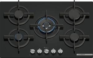 Bosch Piano Cottura 5 Fuochi a Gas 75 cm (1 Bruciatore Wok) in Vetro colore Nero - PPQ7A6I15