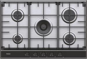 Haier Piano Cottura 5 Fuochi a Gas 75 cm Griglie in Ghisa (1 Bruciatore Doppia Corona) colore Inox - Gas on Metal Serie 2 HAHG74S2X
