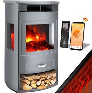 KESSER® Prio: caminetto elettrico con riscaldamento, ventilatore, telecomando, app WiFi, 950/1900 W, effetto fiamma LED, caminetto elettrico con termostato, finestra panoramica, funzione di riscaldamento, timer