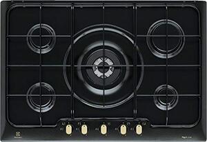 Electrolux Piano Cottura 5 Fuochi a gas da Incasso (1 Bruciatore Wok Tripla Corona ) Larghezza 75 cm colore Nero - PN750RUV Serie Rustico