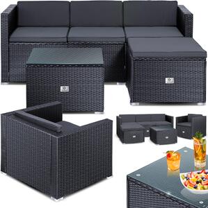 KESSER® Polyrattan Lounge Aruba – Set da giardino per 4-5 persone: salottino composto da divano a 3 posti, poltrona, pouf e tavolino con cuscini – per giardino, terrazza e balcone