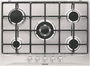 Glem Gas Piano Cottura 5 Fuochi a gas da Incasso (1 Bruciatore Tripla Corona) Larghezza 70 cm colore Inox - GT755IX