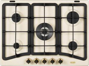 De Longhi Piano Cottura 5 Fuochi a gas da Incasso (1 Bruciatore Tripla Corona) Larghezza 70 cm con Griglie in Ghisa colore Avena - AVF 57 PRO