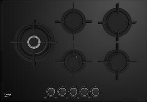 Beko Piano cottura 5 Fuochi a gas da incasso (1 Bruciatore Wok Tripla corona) Larghezza 75 cm Griglie in Ghisa colore Nero - HILL 75222 S