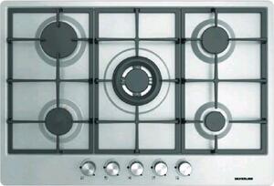 Silverline Piano Cottura 5 Fuochi a Gas da Incasso (1 bruciatore WOK) Larghezza 75 cm Griglie in Ghisa colore Inox - AS5444X01