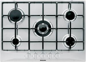Glem Gas Piano Cottura 5 Fuochi a gas da Incasso (1 Bruciatore Wok) Larghezza 70 cm colore Inox - P5GFXV