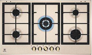 Electrolux Piano Cottura 5 Fuochi a Gas da Incasso (1 Bruciatore Wok) Larghezza 90 cm Griglie in Ghisa colore Sabbia serie 600 Slim Line - KGS9536RS