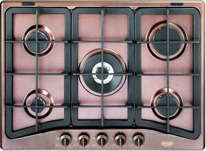 De Longhi Piano Cottura 5 Fuochi a Gas da Incasso (1 Bruciatore Wok) Larghezza 68 cm colore Ramato - ROF 57 PRO