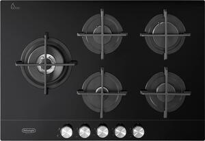 De Longhi Piano Cottura 5 Fuochi a Gas da Incasso 75 cm Griglie in Ghisa Piano in Vetroceramica colore Nero - NSL 575D NCM Linea Life