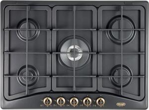 De Longhi Piano Cottura 5 Fuochi a Gas da Incasso (1 bruciatore Wok) Larghezza 70 cm colore Antracite - ANF 57 PRO