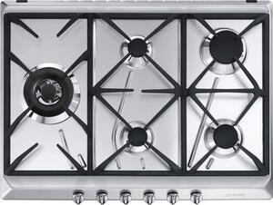 Smeg Piano Cottura 5 Fuochi a Gas da Incasso Larghezza 70 cm Griglie in Ghisa colore Inox - SRV575GH5 Serie Contemporanea
