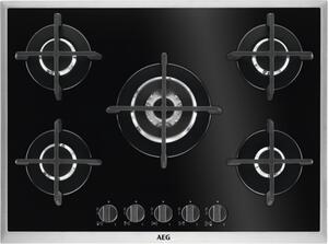 Aeg Piano Cottura 5 Fuochi a Gas Larghezza 70 cm (1 Bruciatore Wok) in Vetroceramica colore Nero - HG795450XB