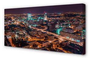 Quadro su tela Panorama della notte della città di Varsavia 100x50 cm