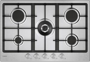 Candy Piano Cottura 5 Fuochi a Gas Larghezza 75 cm (1 Bruciatore Doppia Corona) colore Acciaio Inox - CHG74WTX Moderna