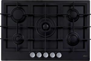 ELLECI Piano Cottura 5 Fuochi a Gas Larghezza 75 cm (1 Bruciatore Tripla Corona) in Keratek colore Nero - PGPP75140CS Plano Plus 75 G40