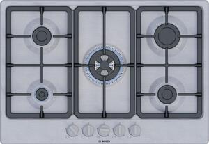 Bosch Piano Cottura 5 Fuochi a Gas Larghezza 75 cm (1 Bruciatore Wok) in Acciaio Inox colore Inox - PGQ7B5K90 Serie 4
