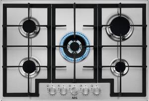 Aeg Piano Cottura 5 Fuochi a Gas Larghezza 75 cm (1 Bruciatore Wok) in Acciaio Inox colore Inox - HGB75420SM Serie 6000 Slim Line