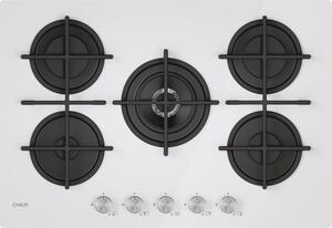 Candy Piano Cottura 5 Fuochi a Gas Larghezza 75 cm (1 Bruciatore Wok) in Vetroceramica colore Bianco - CVG74WTW Moderna