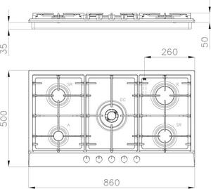 FOSTER Piano Cottura 5 Fuochi a Gas Larghezza 86 cm colore Inox - 7017 032