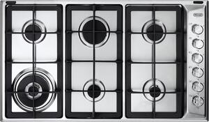 De Longhi Piano Cottura 6 Fuochi a Gas da Incasso 90 cm Griglie in Ghisa colore Acciaio Inox - PLI 69 GHD Linea Professional