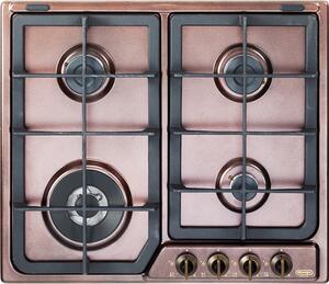 De Longhi Piano Cottura a Gas 4 Fuochi 60 cm con manopole ottone e piano colore Rame - ROF 46 PRO
