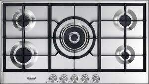De Longhi Piano Cottura a Gas 5 Fuochi (1 doppia corona) 90 cm griglie in ghisa - NSL 590 X
