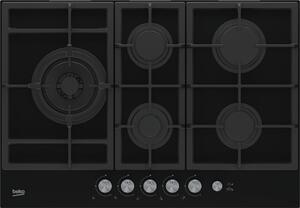 Beko Piano Cottura a Gas 5 Fuochi (1 Bruciatore Wok) 75 cm con Griglia in Ghisa materiale Vetro colore Nero - HILL75235S
