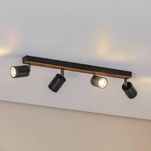 Envostar Tino Faretto da soffitto a 4 luci nero/legno Envostar, dimmerabile, Nero, Soggiorno / Sala da pranzo, Metallo, Faretto alogeno